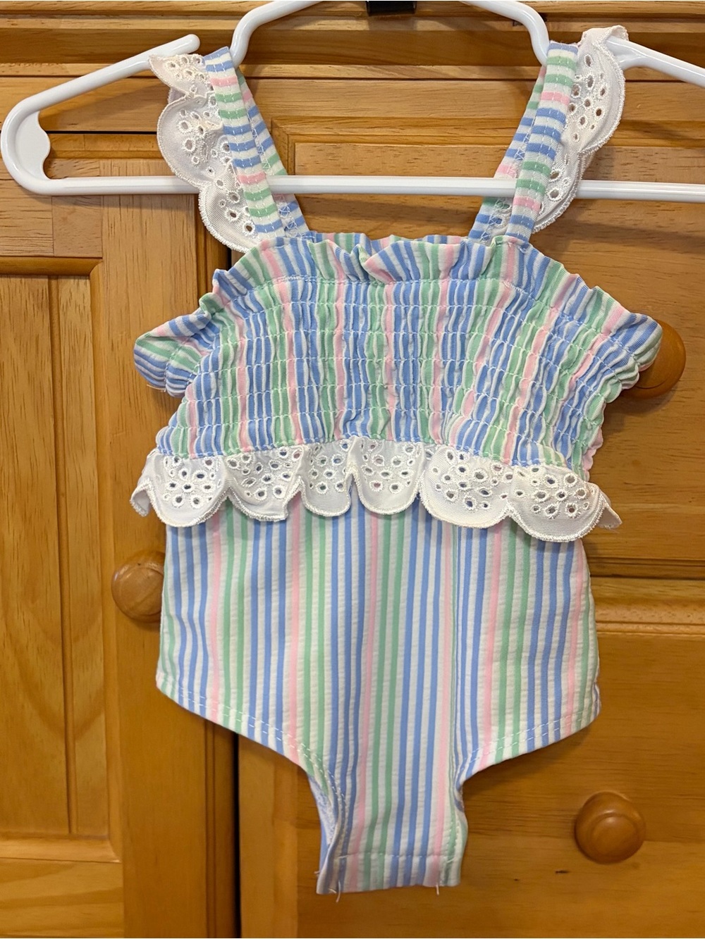 Crown & Ivy Girl's Pastel Stripes One-Piece Bathing Suit w/Ruffles Size 9 Months